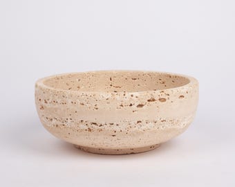 Bol de travertino beige hecho a mano, piedra natural, decoración de cocina (6,7")