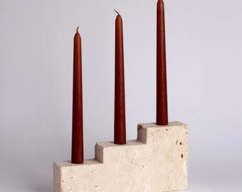 Travertine candlestick holders, unique candlestick holder, stone candleholder, rustic decoration