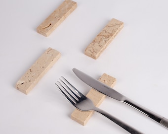 Rustic Travertine Cutlery Rest Set 6pcs, Beige Travertine Knife Rest, Beige Marble Cutlery Rest, Marble Chopstick, Stone Cutlery Rest