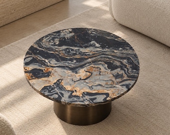 Nero Picasso Marble 20"/ 50cm Table-top, Coffee Table, Round Marble Slab, Stone Table-top