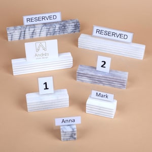 White Card Holder, Marble Menu Holder, Jewelry Display, Name Tag Holder, Wedding Name Tag Holder, Bar Sign, Stone Wedding Place Holders