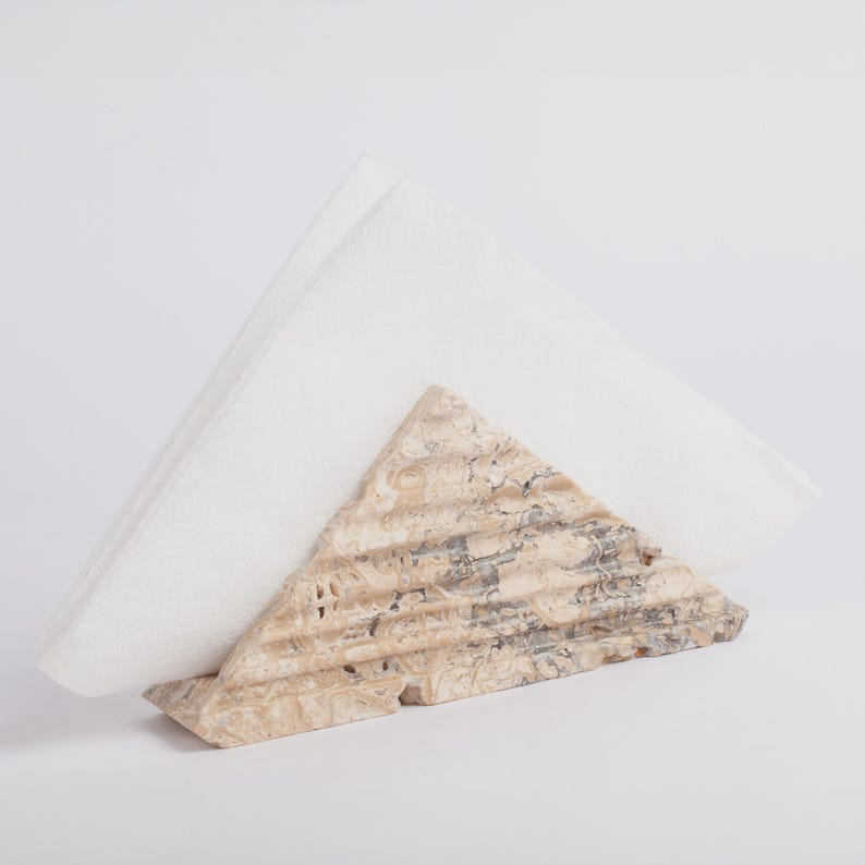 Travertine Napkin Holder, Napkin Holder for table, Cocktail Napkin Holder, Marble Dining Accessories, Stone Tableware Triangle Lined Rough