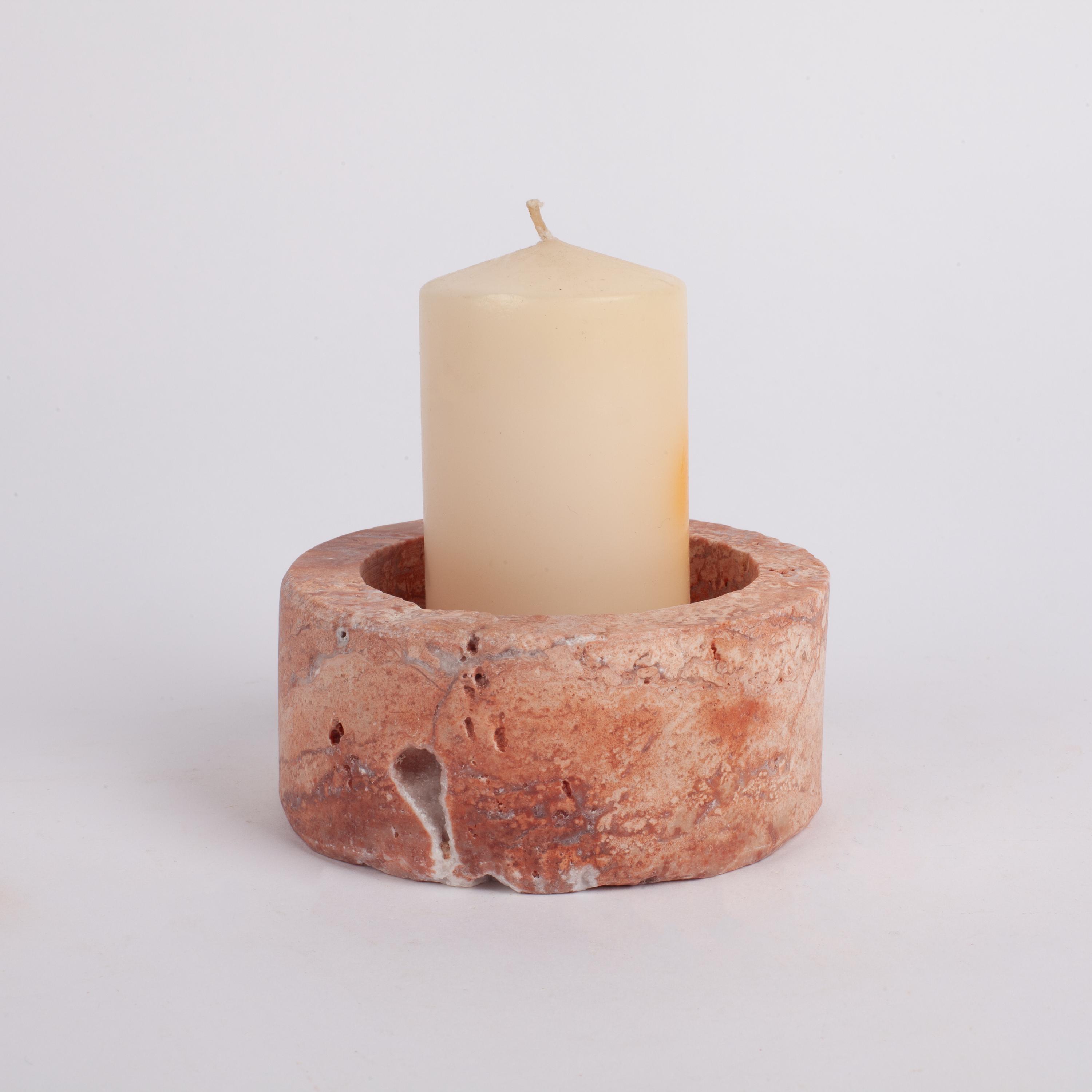 Pink Travertine Candleholder, Natural Stone Cylinder Candleholder Holder, Big Marble Candle