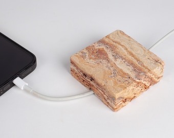 Travertine Cable Holder, Cable Stopper, Desk Organizer, Charging Station Accessories