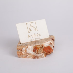 Natural Travertine Card Holder: Stone Photo Display, Beige Decor