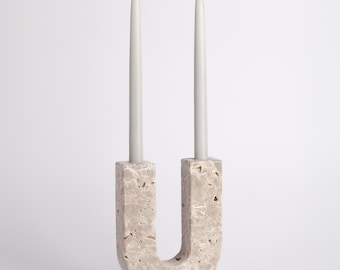 Travertine Candlestick Holder Unico / Desert Gray Polished
