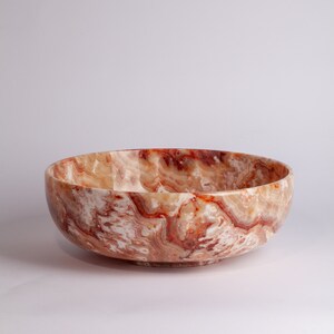 One of a kind 12.6&quot; (32 cm) Pink / Rose Alabaster Bowl / Hand Carved Onyx / Onyx Decoration / Alabaster Decoration / Natural Home Decoration