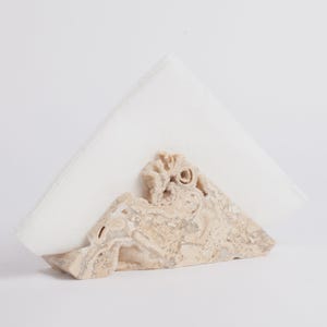 Travertine Napkin Holder, Napkin Holder for table, Cocktail Napkin Holder, Marble Dining Accessories, Stone Tableware Triangle Rough