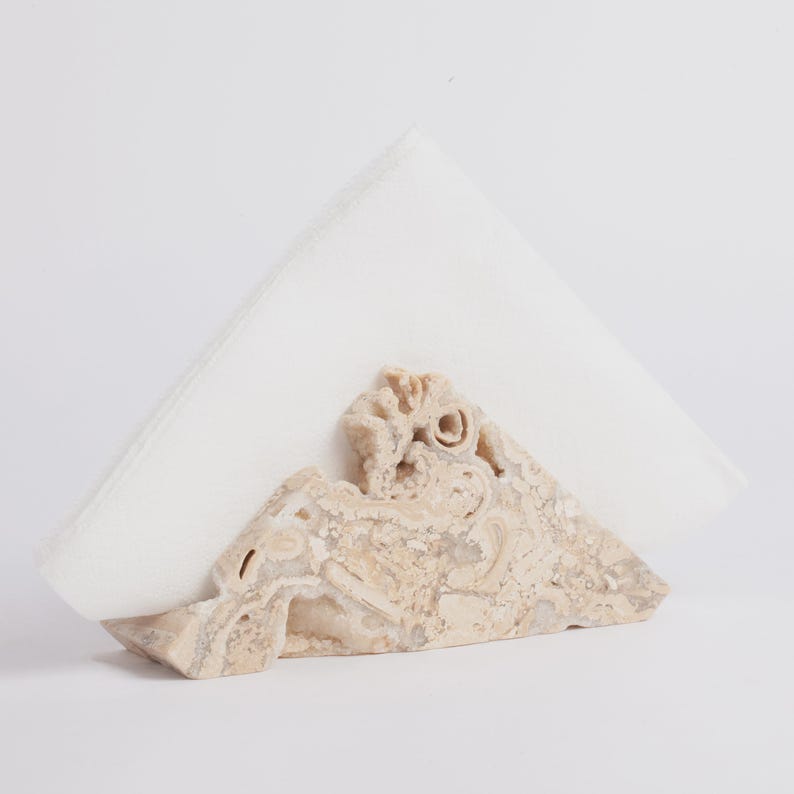 Travertine Napkin Holder, Napkin Holder for table, Cocktail Napkin Holder, Marble Dining Accessories, Stone Tableware Triangle Rough
