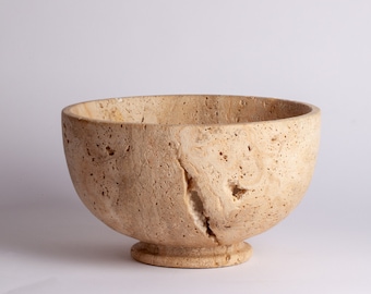 Handmade Travertine Pedestal Bowl Natural Stone Home Decor (10 inch)