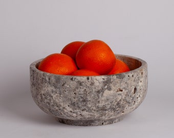 8" (20 cm) Grey Travertine Bowl / Natural Stone Bowl / Kitchen Accessories / Home Gift / Home Decoration / Handmade Bowl / Gift For Her