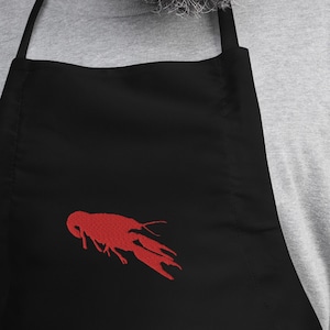 刺繍入りザリガニエプロン、赤いザリガニの黒いエプロン、シーフードボイルシェフ用エプロン