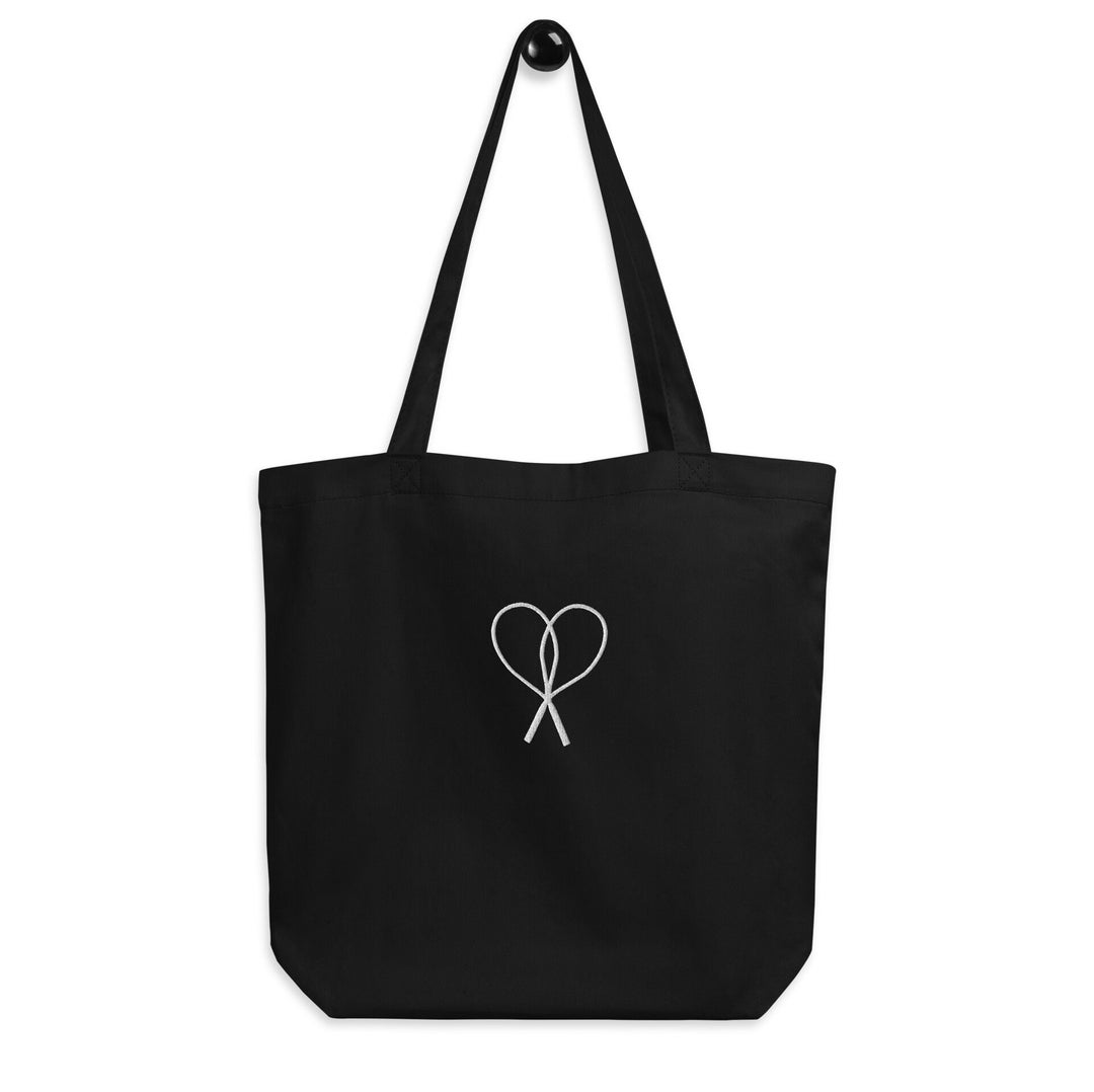 Organic Tennis Rackets Heart Tennis Rackets Embroidered on Black Organic Cotton Tote Bag, 2nd ...