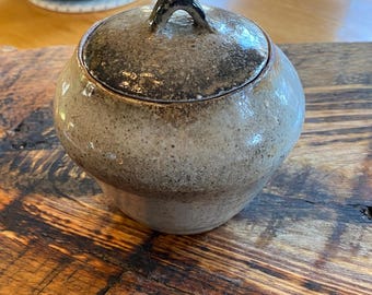 wood-fired stoneware pottery lidded jar