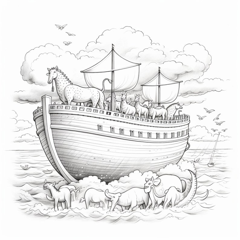 Noah's Ark Coloring Pages for Kids - Etsy
