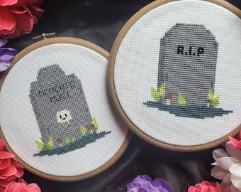 Gothic Gravestone Collection Cross Stitch Patterns: Halloween Tombstone for Spooky Cemetery Home Decor