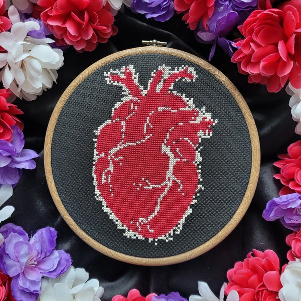 Anatomical Heart - Cross Stitch Pattern - Anatomy, Human anatomy, Body parts,Spooky, Horror, Halloween, Creepy cute, Gift idea, Goth