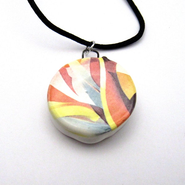 Colorful Handmade Ceramic Pendant Necklace Abstract Design 5