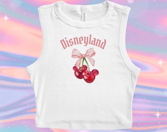 Mickey Cherry Bogen Crop Tank, süßes Disney Baby-T-Shirt, Minnie kokette, Damen Disneyland-T-Shirt, Bogen-Shirt, süßes Disney-Oberteil