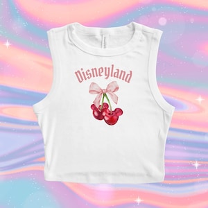 Canotta corta con fiocco e ciliegie di Topolino, maglietta carina Disney Baby, Minnie Coquette, maglietta da donna Disneyland, maglietta con fiocco, top carino Disney