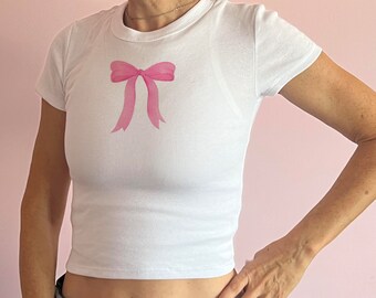 Coquette Baby tee, Pink Bow, Graphic baby tee, Bow baby tee, Womens Bow Tee