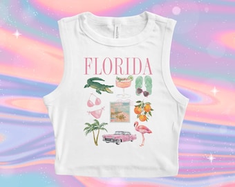 Florida Crop Tank, camiseta para bebés Alligator Palm Tree, camiseta para mujer de vacaciones en Florida, camiseta de playa de los años 90