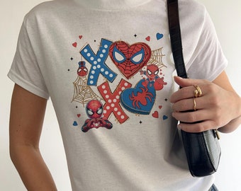 XOXO Spider man Baby Tee, Spidey Valentines Crop Tank, Cute Spider Hearts 90s Tee, Love Day Crop Tank, Vday heart baby tee