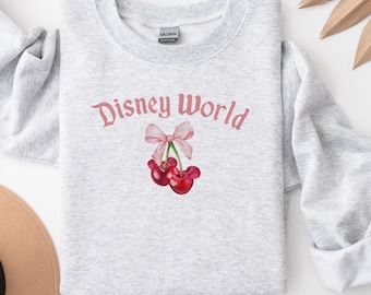 Sudadera con lazo de Mickey Cherry, bonito suéter de Disney, regalo de Minnie coqueta, Disneyland Disneyworld para mujer, camiseta con lazo, bonito top de Disney
