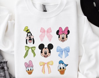 Mickey Friends Winter Sweatshirt, Minnie Bow coquette Sweater, Womens Disneyworld Jumper Long Sleeve, bow pluto daisy donald shirt