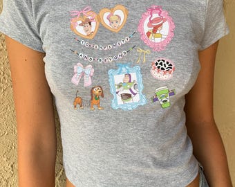 Top corto de Toy Story Friends, camiseta para bebé Buzz Slinky Dog, top corto de Woody Jessie, camiseta de mujer con lindas cuentas de Woody, camiseta de niña con lazos de Buzz Lightyear