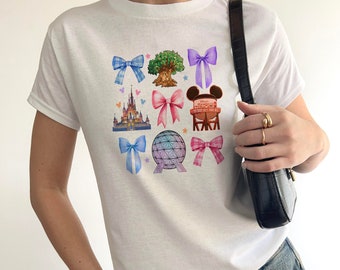 Magic Kingdom Bow Baby Tee, WDW Animal Kingdom Baby tee, Epcot 90s Tee, Spaceship Earth Crop Tank