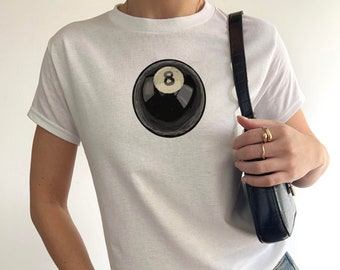 8 ball Baby Tee, Lucky 8 Ball Crop, Y2K Baby Tee, bowling crop, retro 8 ball 90s tee, boy fit baby tee