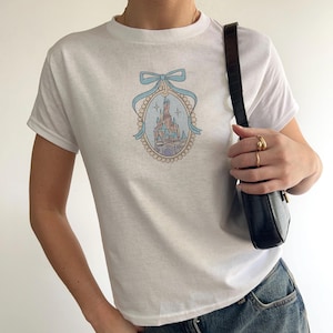 WDW Castle Locket, Cinderellas Castle baby tee, Disney World girlie Crop, Blue Castle Tee, Disneyland Crop Tank, 90s style disney top