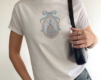 WDW Castle Locket, Cinderellas Castle baby tee, Disney World girlie Crop, Blue Castle Tee, Disneyland Crop Tank, 90s style disney top
