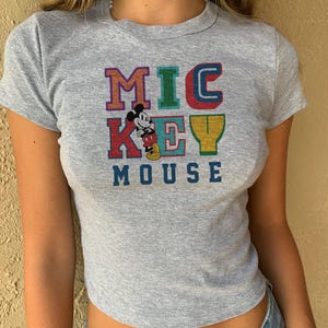 Mickey Mouse 90s Baby tee, Grey Disneyworld Crop, Colorful Classic Mickey Crop Tank, Cute Mickey Womens Tee, Disneyland Girlie tank shirt