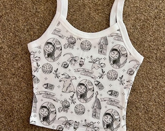 Nightmare Jack Sally Crop Tank, Halloweentown Pumpkin King spaghetti thin, Cute Spooky Christmas Womens tank, Oogie Crop shirt