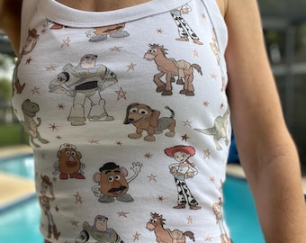 Toy Story Crop Tank, Slinky Dog Scoop tee, Cute Buzz Jessie Tank, Womens Mr. Potato WDW summer tank, Personalize Crop Tee