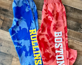 Team Sport Sweatpants, Cheer school pants, logo School sweatpants, Unisex Colorful Sweats, Reverse tie dye, High School Personalized Sweats