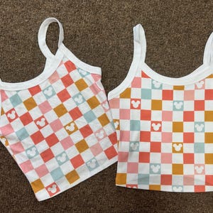 Checkered Mickey Crop Tank, Retro Disney Scoop tee, Personalized Colors Mouse,  Womens Walt Disney tshirt, Custom Crop shirt, cute disney