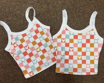 Checkered Mickey Crop Tank, Retro Disney Scoop tee, Personalized Colors Mouse, Womens Best Day Ever WDW tshirt, Custom Crop shirt