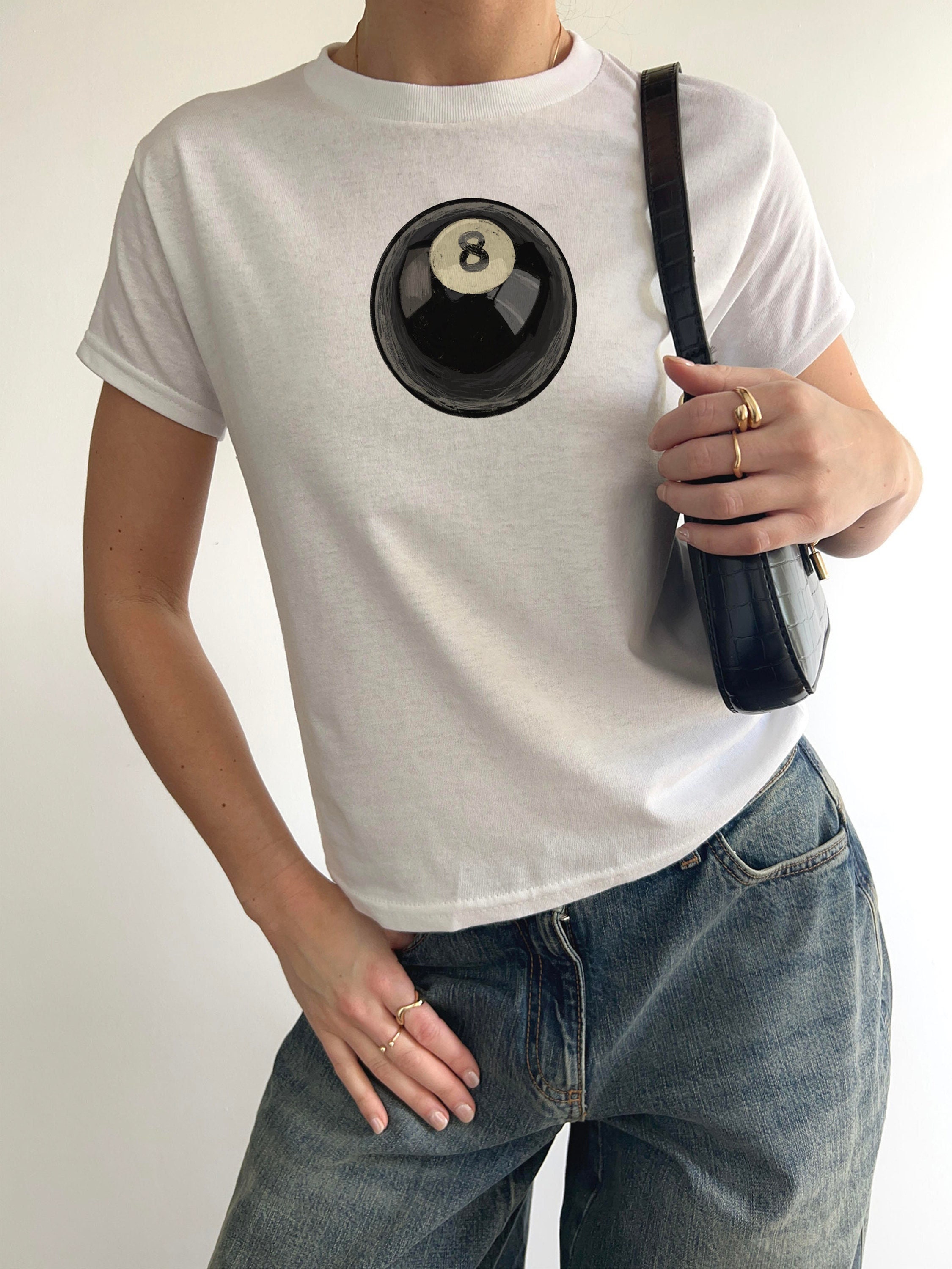 8 Ball Baby Tee, Lucky 8 Ball Crop, Y2K Baby Tee, Bowling Crop, Retro 8 ...