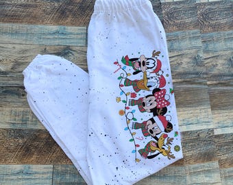 Pantalones deportivos navideños de Disney Friends, pijamas navideños, pantalones del Club de Mickey Mouse, ropa cómoda de invierno, pantalones con salpicaduras de pintura, conjunto de regalo Disney