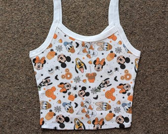 Halloween Mickey Treats Crop Tank, Disney Food Scoop Top, Cute Fall Trick or Treat shirt, Womens WDW Walt Disney tank, Custom Crop shirt