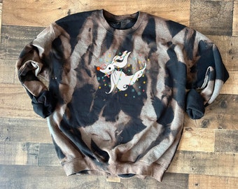 Sudadera negra Zero, perro Oogie de pesadilla, manga larga de terror navideño, suéter de pijama Comfy Jack para las fiestas, linda camiseta tie-dye