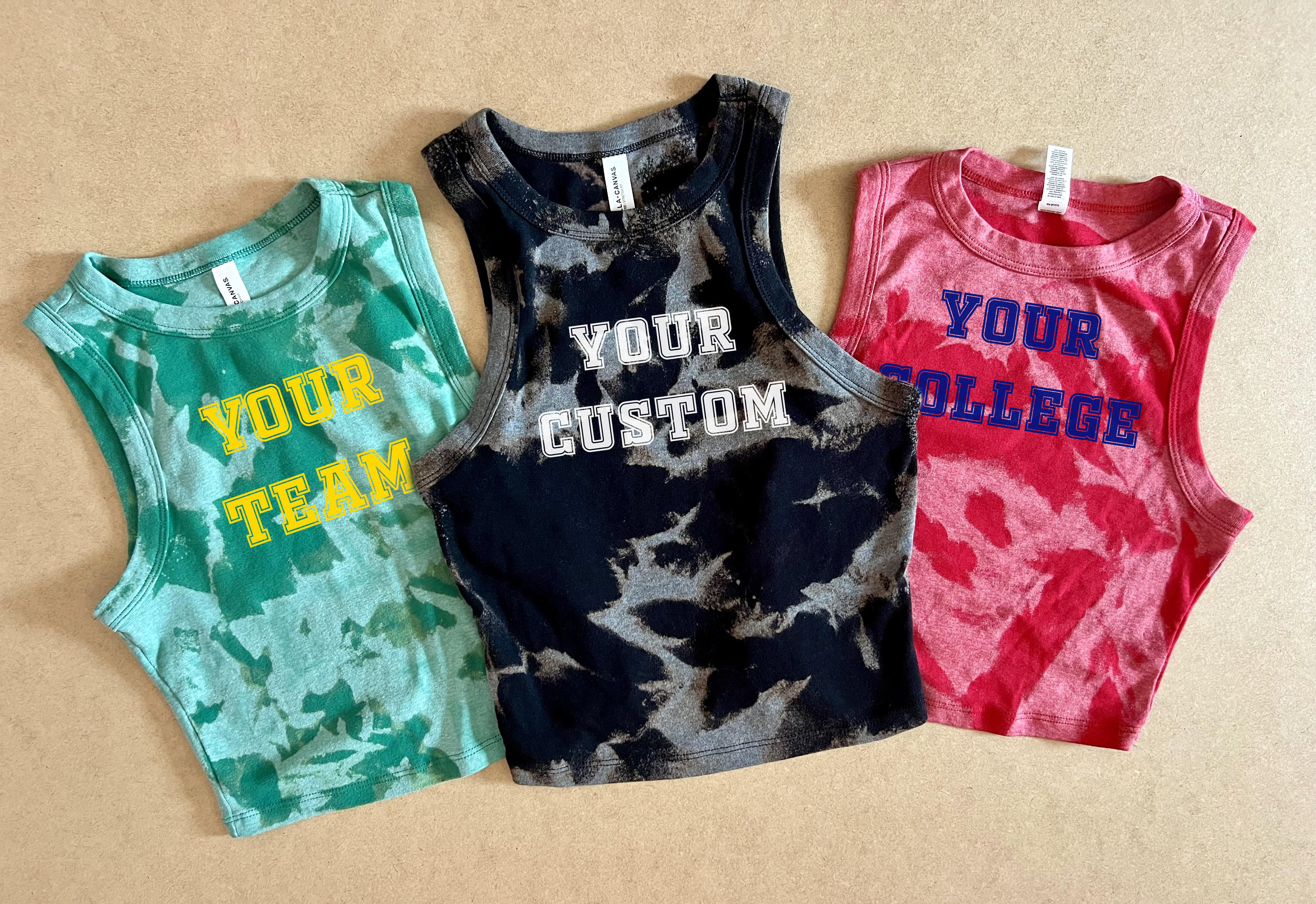 Custom Crop Tank, College Sports Cheer, Womens text tank, Highschool top, Tie Dye Crop Tank, colored crop tank