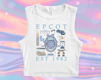 Epcot Bow Crop Tank, Spaceship Earth Ratatouille Baby Tee, 1982 Monorail Crop Tank, Cute Tomorrow Land Tee, Est 1982 Bows Girlie