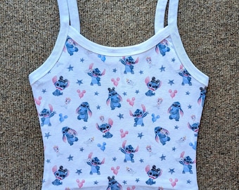 All over Stitch Crop Tank, Pastel Lilo Disney Scoop tee, Personalized Cute Mouse, Womens WDW Walt Disney summer tank, Custom Crop shirt