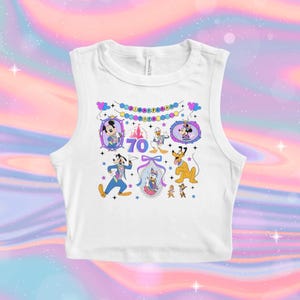 Topolino 70° anniversario Disneyland, Pluto Friends Bow Crop Tank, Disneyland Castle Baby Tee, Minnie Daisy, Purple Heart Topolino Crop Tank
