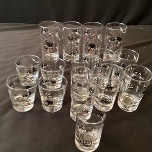 Vintage Libbey Buggy Transportation Bar Ware Cocktail Glasses Lot of 16
