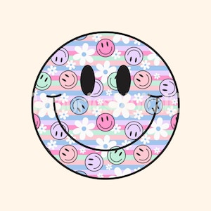 Summer Floral Happy Face Png, Summer Spring Smile Face Png File, Retro Emoji Face Shirt Designs, Girly Png, Shirt Png, Pastel Flower Png